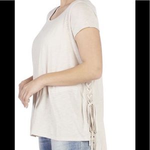 BOUTIQUE COCO + CARMEN LACE UP SIDE TEE- RUGBY TAN